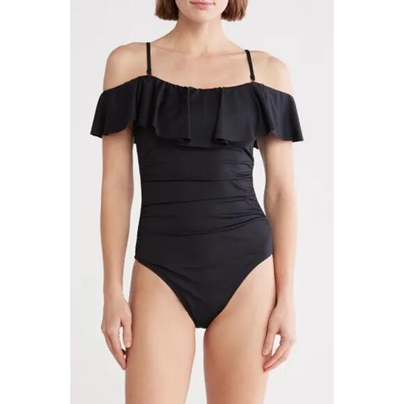 La Blanca Convertible Ruffle One-Piece Swimsuit Black 18W - Picture 1 of 8